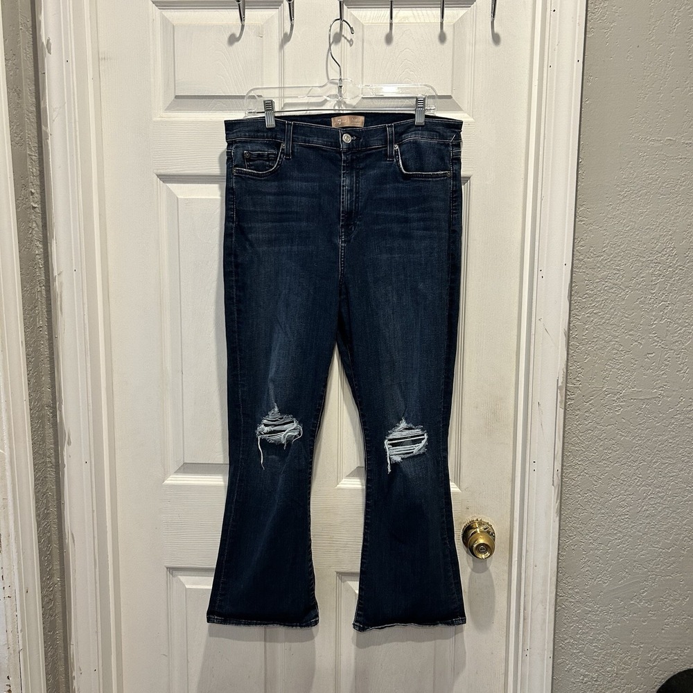 7 For All Mankind Kick‎ Flare Jeans Womens 32 Ripped Knee Bootcut Denim